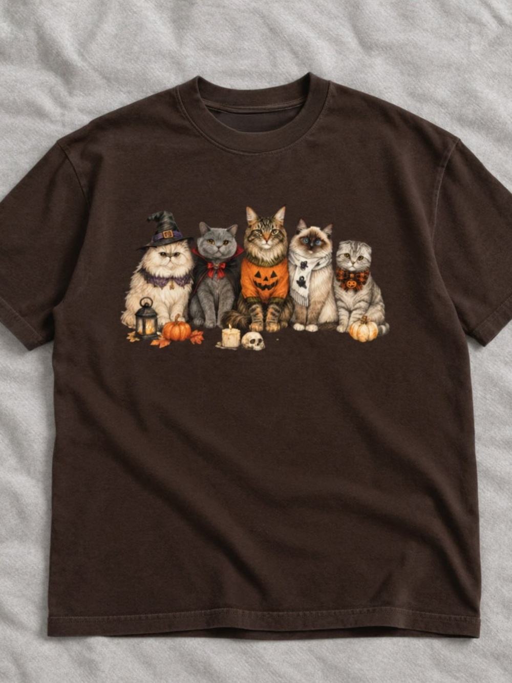 Halloween Cats Gildan Brown Graphic Tee